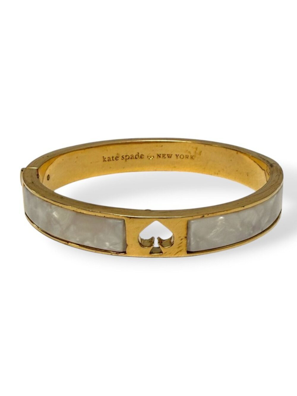 KATE SPADE Bangle Gold Tone and Cream White Inlay Logo Bracelet